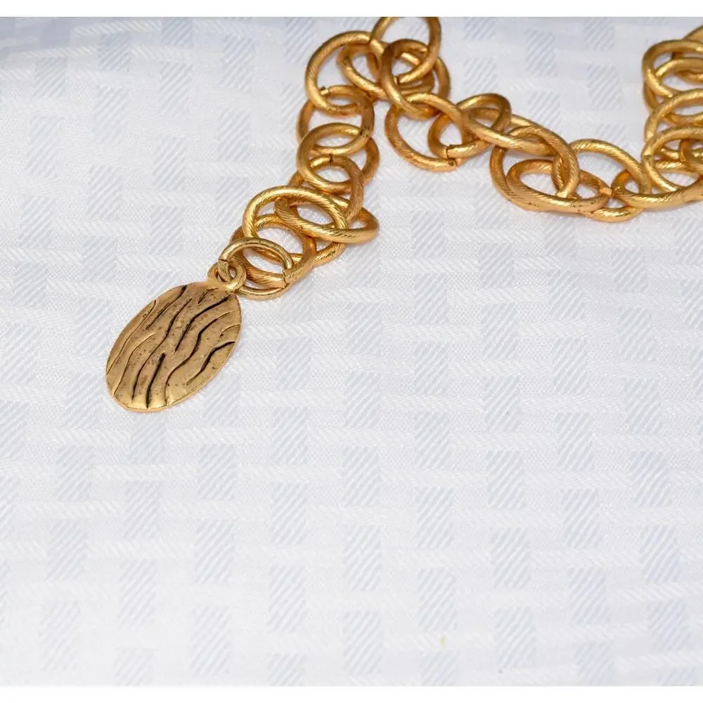 CHICOS Medallion Brushed Metal Copper, Gold and Green Color Chain Statement Belt
